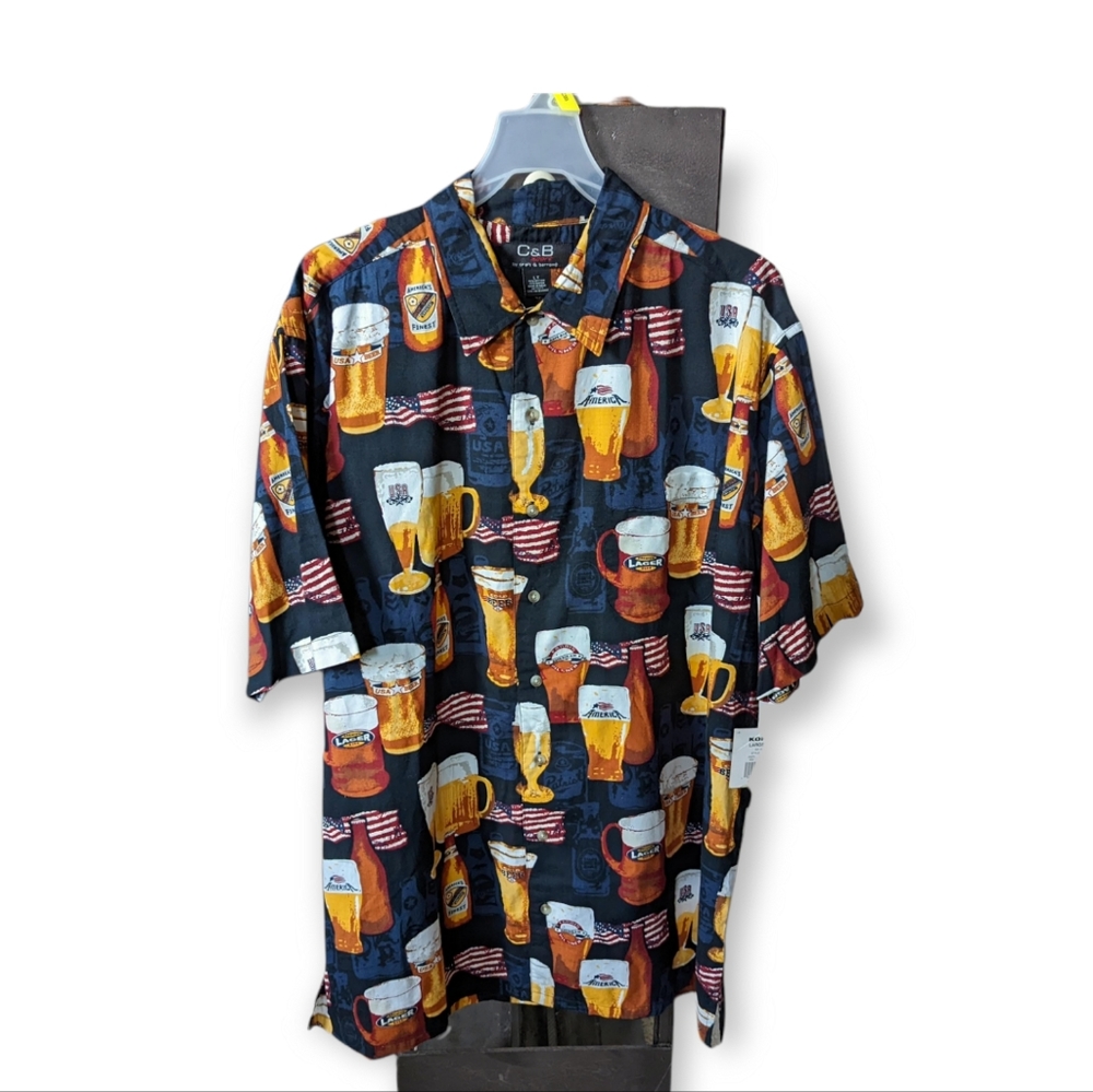 Croft & Barrow Beer Button Down Short Sleeve Shirt Size Large Tall NWT